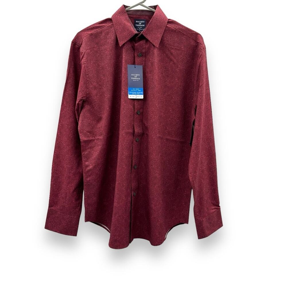 Society of Threads Red Paisley Print Slim Fit Button Down Shirt Sz M NEW
